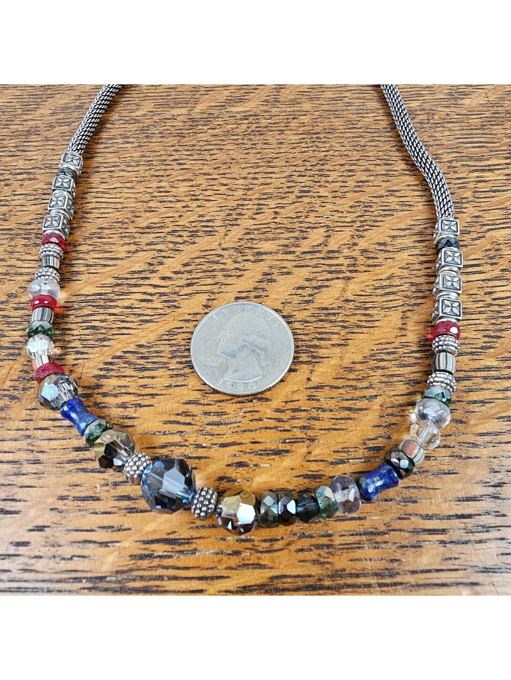 Brighton Silver Mesh Beaded Necklace Crystal Glass Multicolor 17-19 Inch - Picture 11 of 11